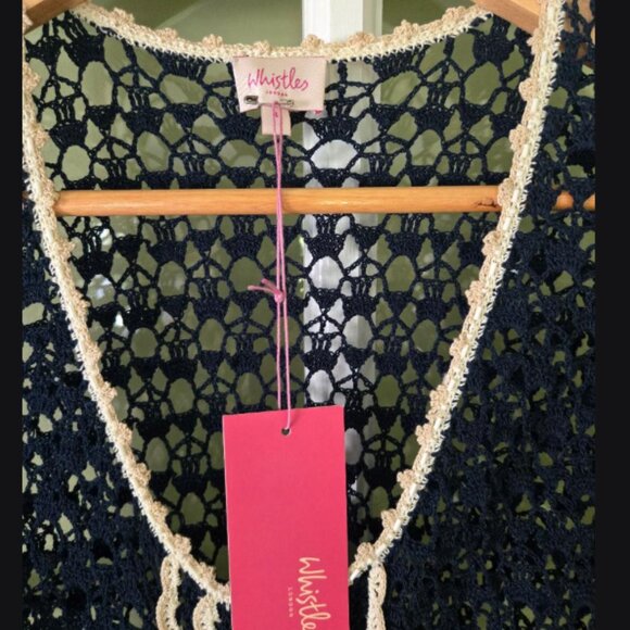 *RARE* Whistles Navy Crochet Top & Ivory Pleated Skirt Set NWT - Picture 4 of 7